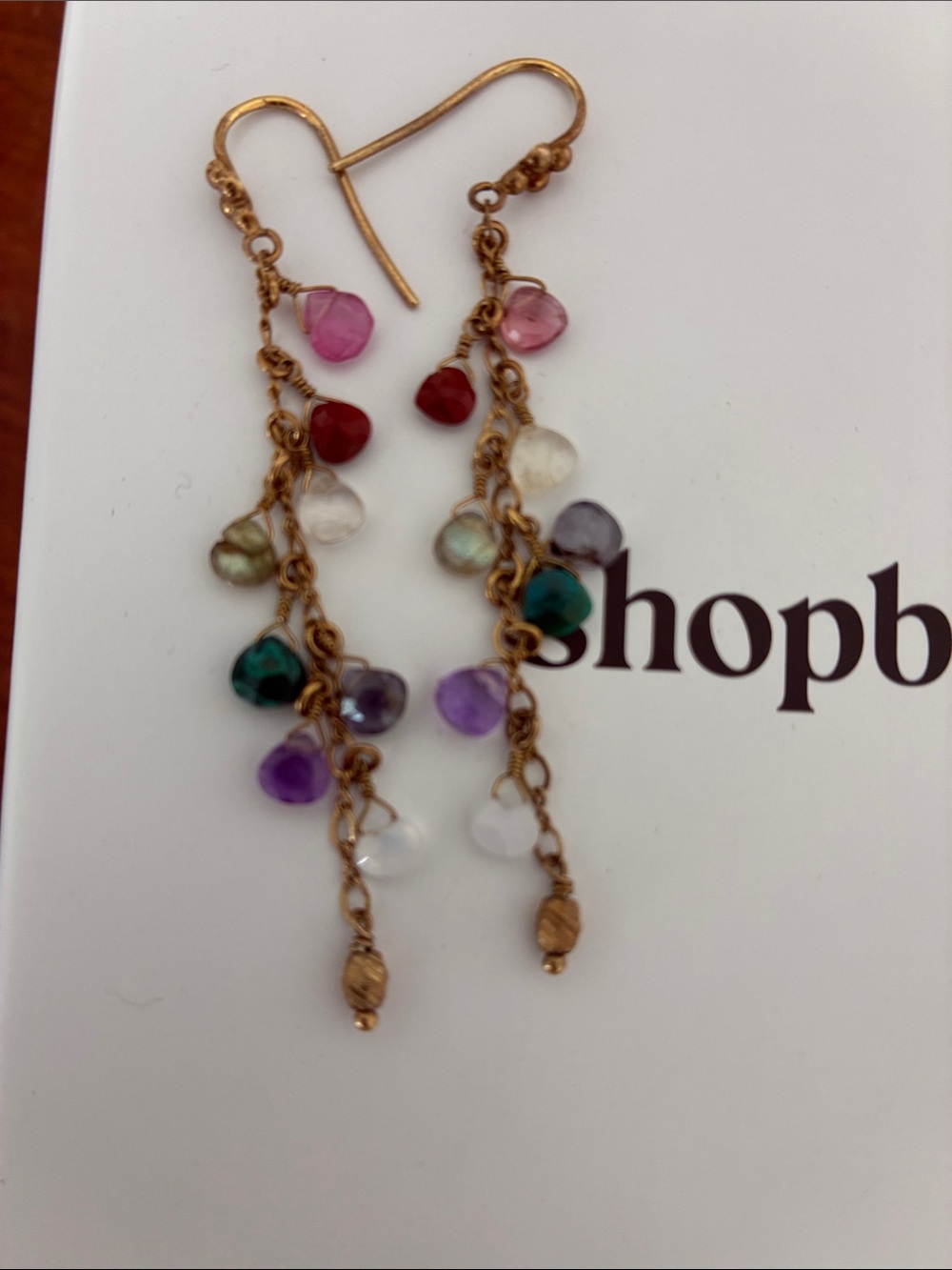 Chan Luu Gold Chain Multicolor Gemstone Dangle Earrings - Picture 3 of 3